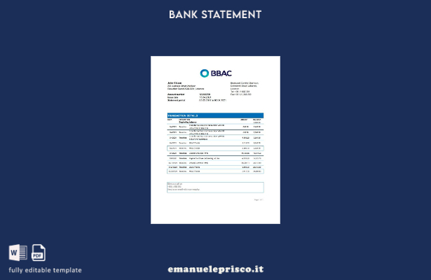 Modello Excel di estratto conto BBAC in Libano in stile verificato